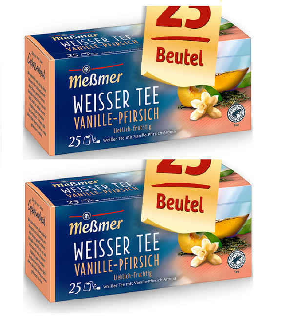 2xPack Meßmer White Tea Vanilla Peach Aroma Tea Bags - 50 Pcs