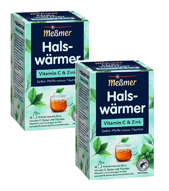 2xPack Meßmer Neck Warmer Herbal tea with Zinc, Vitamin C, Sage and Thymes Tea Bags - 32 Pcs