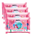 4xPack AVEO Kids Moist Toilet Paper for Girls - 240 Pcs
