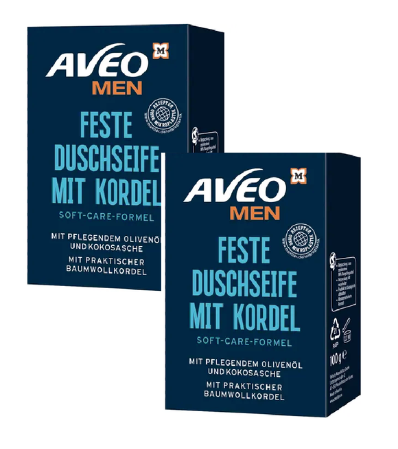 2xPack AVEO MEN Solid Shower Soap Olive Oil & Coconut Ash - 200 g