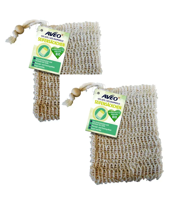 2xPack AVEO Soap Bags Cotton & Jute - 2 Pcs