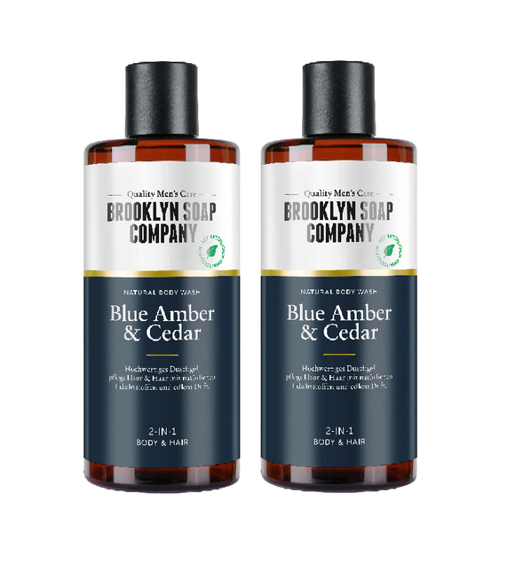 2xPack Brooklyn Soap Company Blue Amber & Cedar Body Wash Shower Gel - 600 ml