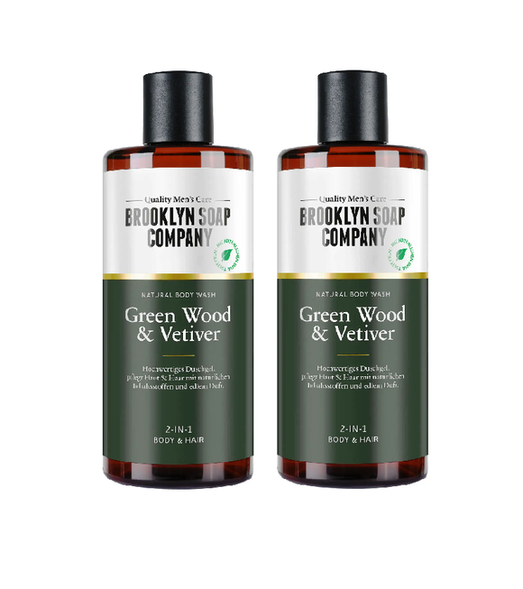 2xPack Brooklyn Soap Company Wood & Vetiver Body Wash Shower Gel - 600 ml