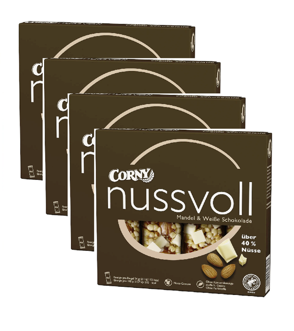 4xPack CORNY Muesli Bar NUSSVOLL Almond & White Chocolate - 16 Pieces