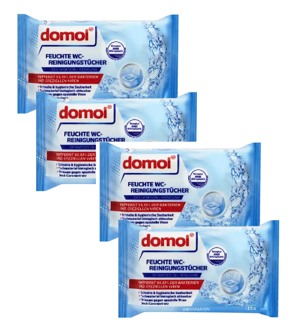 4xPack Domol Wet Toilet Cleaning Wipes - 60 Pcs