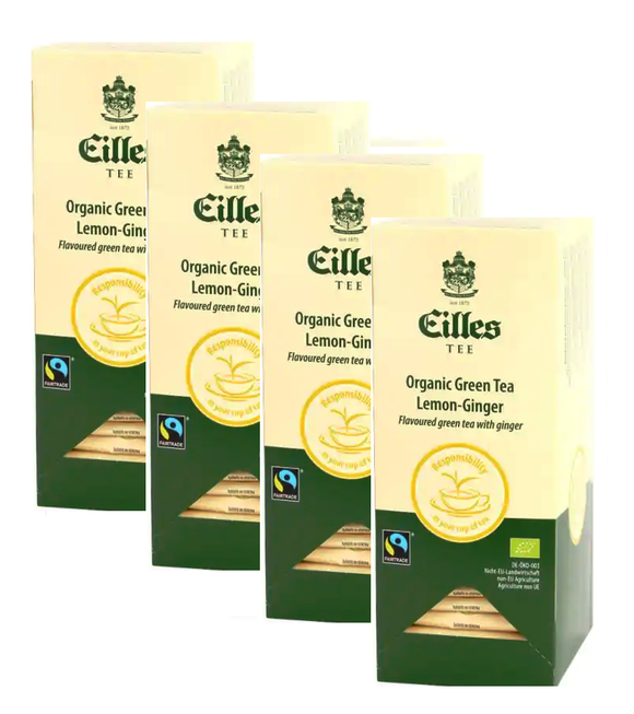 4xPack Eilles Tea BIO & FAIRTRADE GREEN TEA LEMON-GINGER Economy Pack - 100 Bags