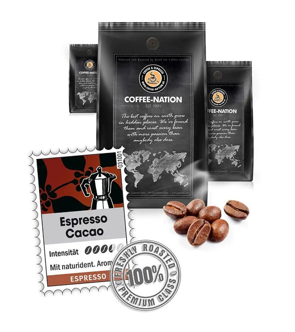 Coffee-Nation ESPRESSO CACAO - Coffee Beans or Ground - 500 to 1000 g