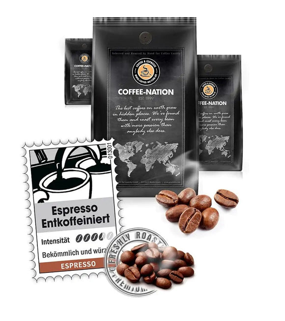 Coffee-Nation ESPRESSO DECAFFEINATED - Coffee Beans or Ground - 500 to 1000 g