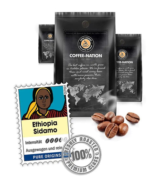 Coffee-Nation ETHIOPIA SIDAMO - Coffee Beans or Ground - 500 to 1000 g