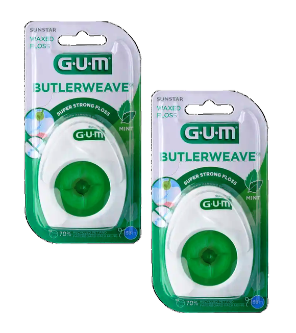2xPack GUM® BUTLERWEAVE® Woven Silk Waxed Dental Floss, Mint - 110 m
