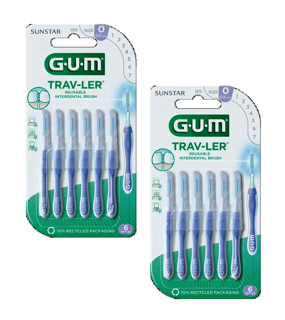 2xPack GUM® TRAV-LER® Interdental Brush Candle 0.6 mm Light Blue - 12 Pcs