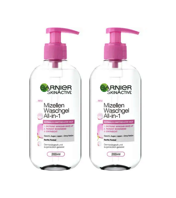2xPack Garnier Skin Active Micellar Wash Gel All-in-1 for Normal & Sensitive Skin - 400 ml
