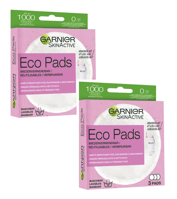 2xPack Garnier Skin Active Make-up Removal Cleansing Eco Pads - 6 Pcs