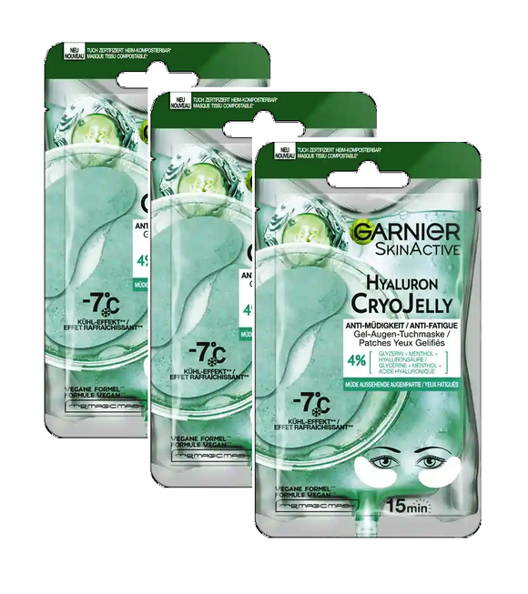 3xPack Garnier Hyaluronic Cryo Jelly Anti-Fatigue Gel Eye Sheet Mask
