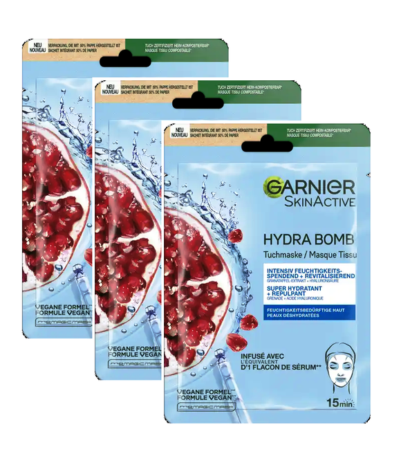 3xPack Garnier Hydra Bomb Pomegranate Sheet Mask