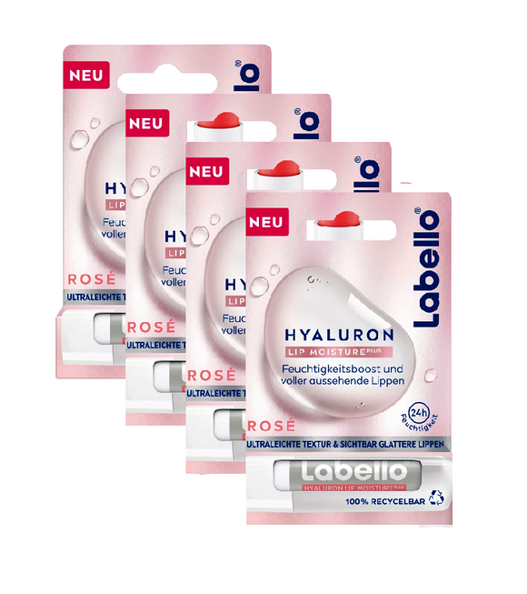 4xPack Labello by Nivea Hyaluron Moisture Plus Rosé Lip Care Balm Sticks