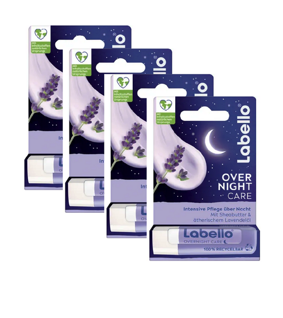 4xPack Labello by Nivea Over Night Lip Care Balm Sticks