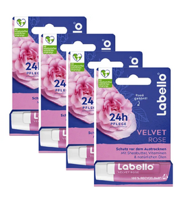 4xPack Labello by Nivea Velvet Rose Lip Care Balm Sticks