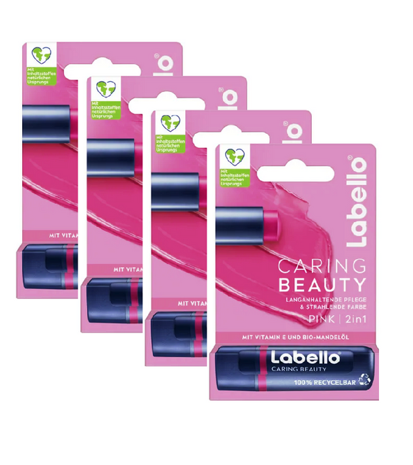 4xPack Labello by Nivea Beauty Pink Lip Care Balm Sticks