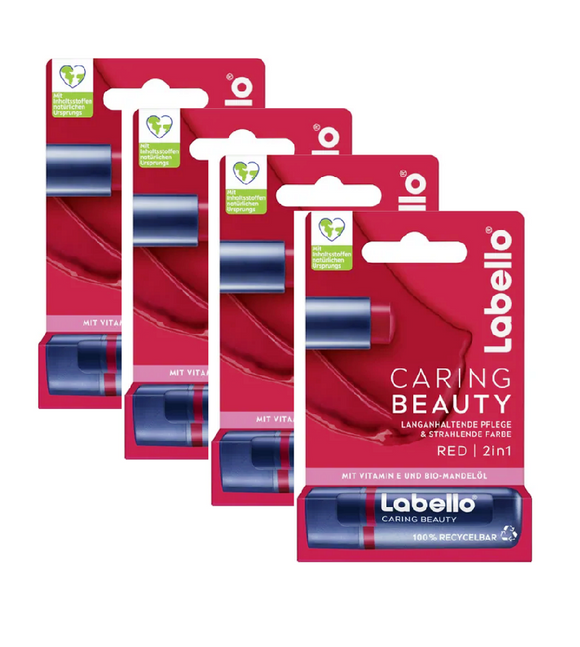 4xPack Labello by Nivea Caring Beauty Red Lip Care Balm Sticks