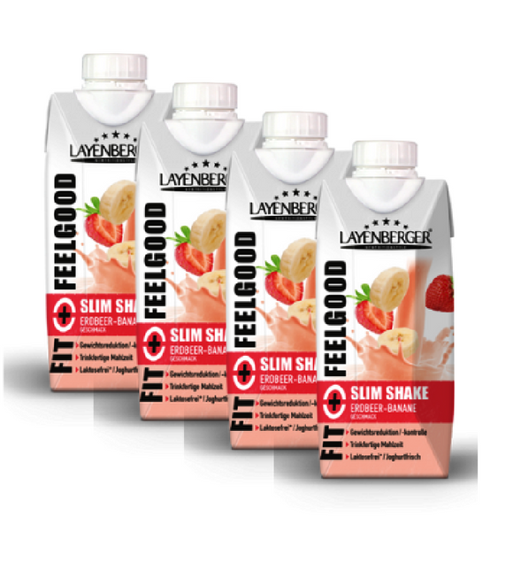 4xPack Layenberger SLIM SHAKE READY TO USE Meal Replacement - Strawberry Banana - 1.24 kg