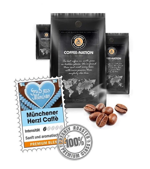 Coffee-Nation MUNICH HEARTS - Coffee Beans or Ground - 500 to 1000 g