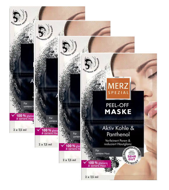 4xPack Merz Peel-off Activated Carbon & Panthenol Masks - 60 ml