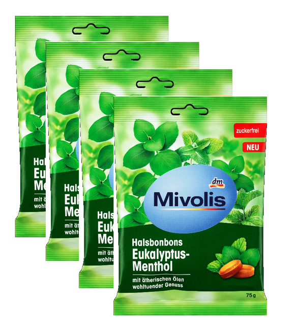 4xPack Mivolis Eucalyptus Menthol Sugar-Free Lozenges - 300 g