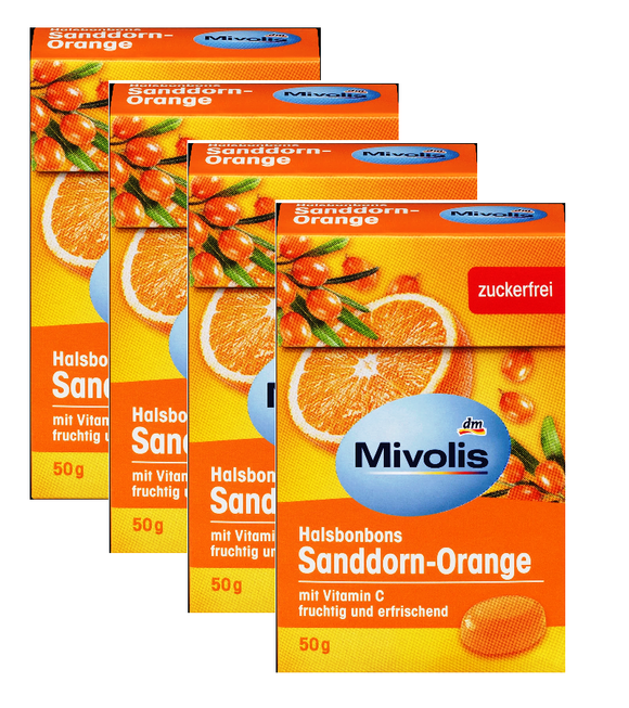 4xPack Mivolis Sugar-Free Sea Buckthorn Orange Bonbons - 200 g