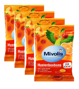 4xPack Mivolis Red and Yellow Fuits Cough Drops for Children Sugar-Free - 300 g