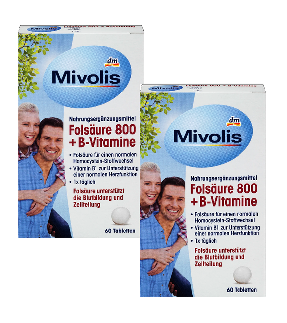 2xPack Mivolis Folic Acid 800 + B Vitamins - 120 Tablets
