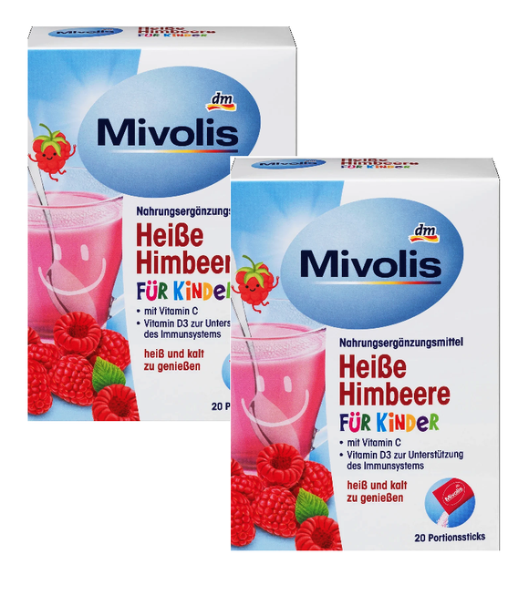 2xPack Mivolis Hot Raspberry Drink for Children - 40 Pcs