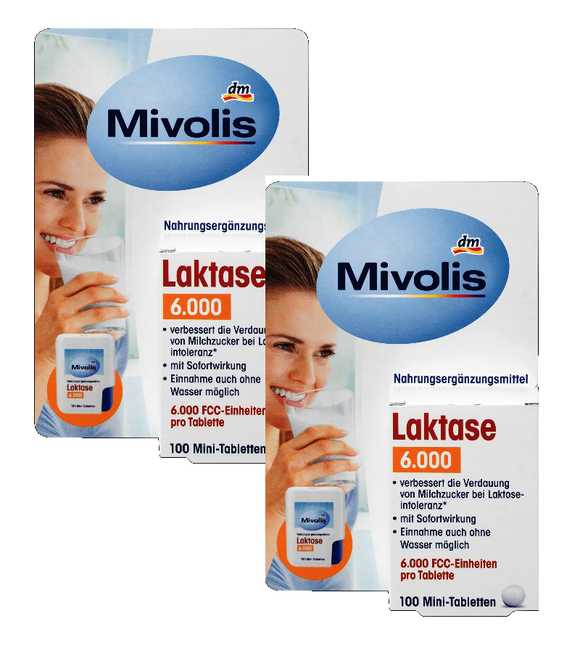 2xPack Mivolis Lactase 6,000 - 200 Mini Tablets