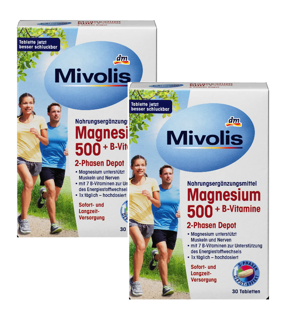 2xPack Mivolis Magnesium 500 + B Vitamins 2-Phase Depot - 60 Tablets