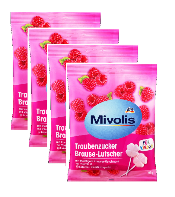 4xPack Mivolis Glucose Lollipops, Raspberry - 300 g
