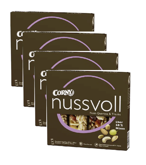 4xPack CORNY Muesli Bar NUSSVOLL Nut Quartet & Grapes - 16 Pieces