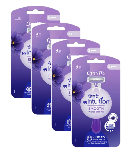 4xPack WILKINSON Sword MyIntuition Quattro Smooth Violet Bloom Disposable Razors - 12 Pcs