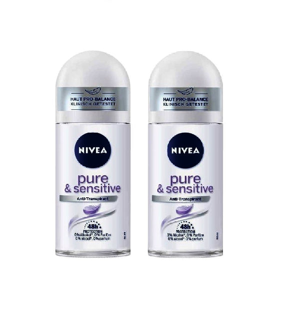 2xPack NIVEA Anti-Transpirant PURE & SENSITIVE Deo Roll-on - 100 ml