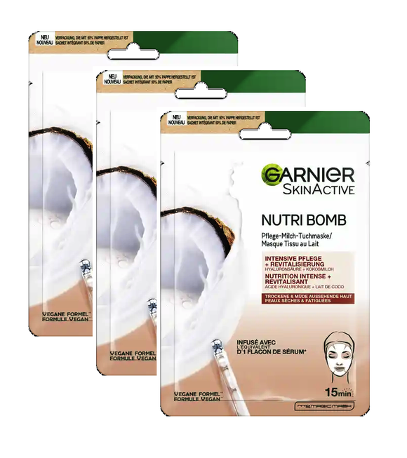 3xPack Garnier Nutri Bomb Care Sheet Mask Coconut Milk