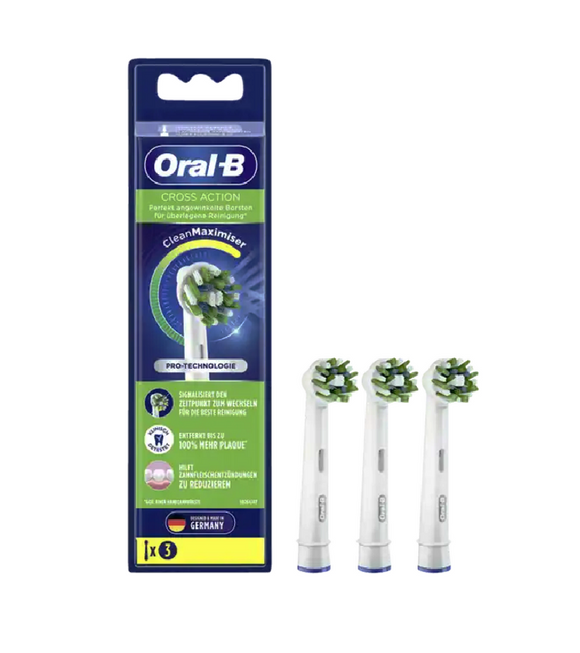 Oral-B Cross Action Clean Maximiser Tooth Brush Heads White - 3 Pcs