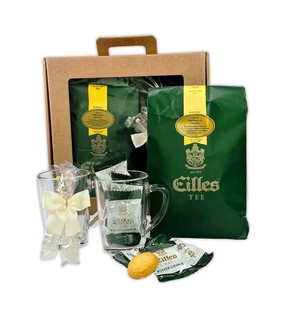Eilles PEPPERMINT Loose Tea, Butter Cookies and Tea Glasses Gift Set