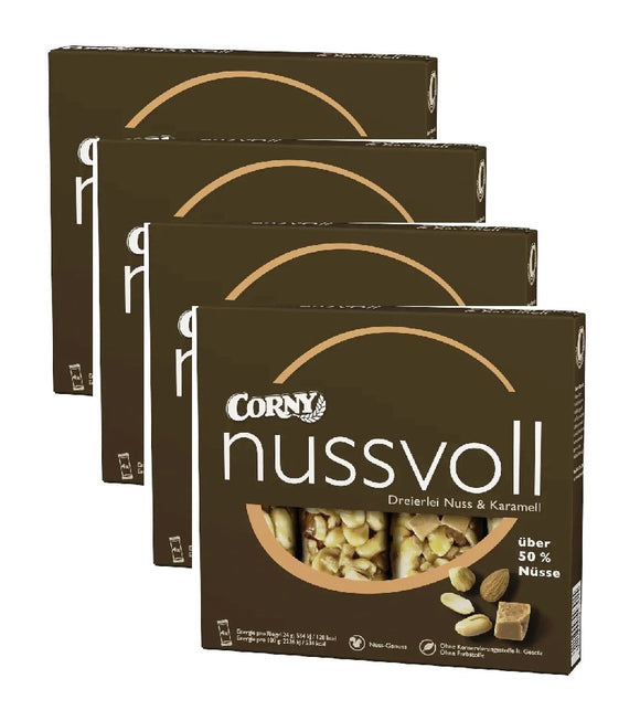 4xPack CORNY Muesli Bar NUSSVOLL Three Different Nuts & Caramel - 16 Pieces