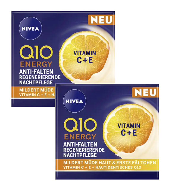 2xPack Nivea Q10 Energy Anti-Wrinkle Regenerating Night Care Cream - 100 ml