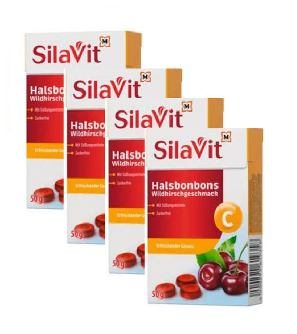 4xPack SilaVit Sugar-Free Throat Lozenges Wild Cherry Flavor - 200 g