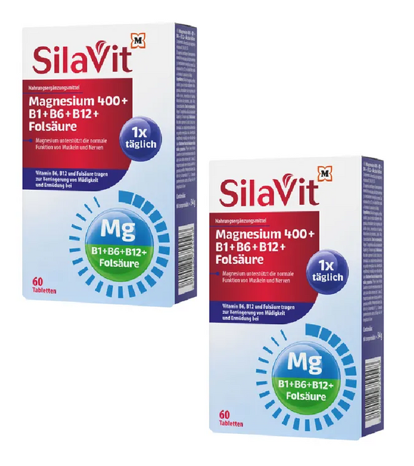 2xPack SilaVit Magnesium 400 + B1 + B6 + B12 + Folic Acids - 120 Pcs