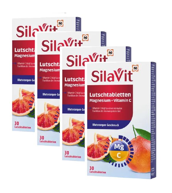 4xPack SilaVit Throat Lozenges Magnesium + Vitamin C Blood Orange Flavor - 120 Pcs