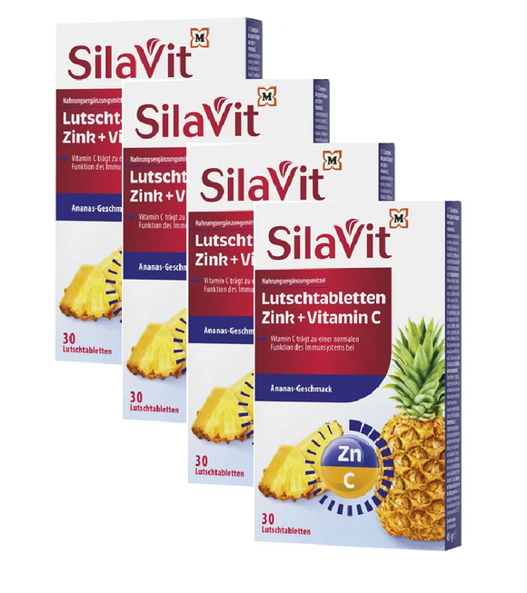 4xPack SilaVit Throat Lozenges Zinc & Vitamin C with Pineapple Flavor - 120 Pcs