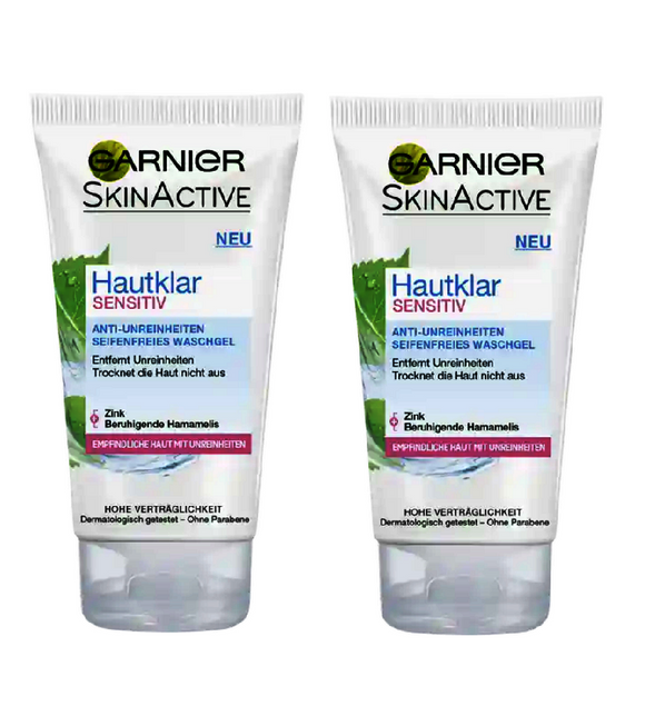 2xPack Garnier Skin-clear Sensitive Anti-impurities Soap-Free Wash Gel - 300 ml