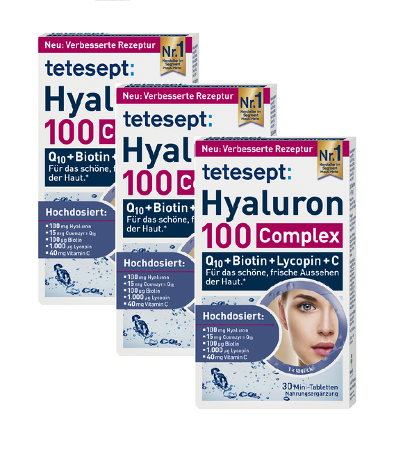 3xPack Tetesept Hyaluron 100 Complex Mini Tablets - 90 Pcs *SPECIAL OFFER*