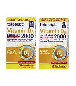 2xPack Tetesept Vitamin D3 2000 High Dose Tablets - 100 Pcs